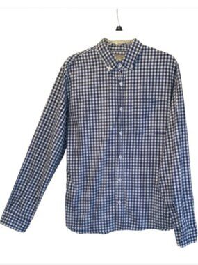 Men's Shirt Sz Large Blue/White Gingham Long Sleeve Button Pocket EUC